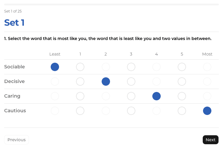 Example of a correctly answered question set