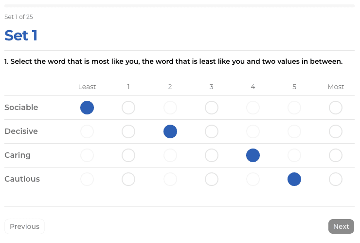 Example of an incorrectly answered question set with an error